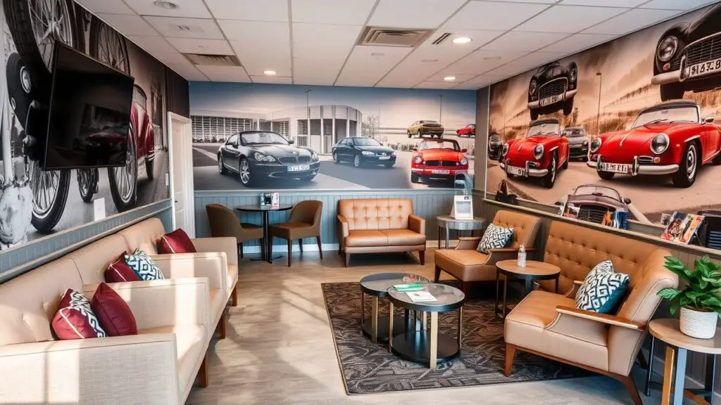 A welcoming waiting area with plush seating, free Wi-Fi, refreshments, and entertainment options like magazines or TV screens. This enhances customer satisfaction while they wait for their vehicles.